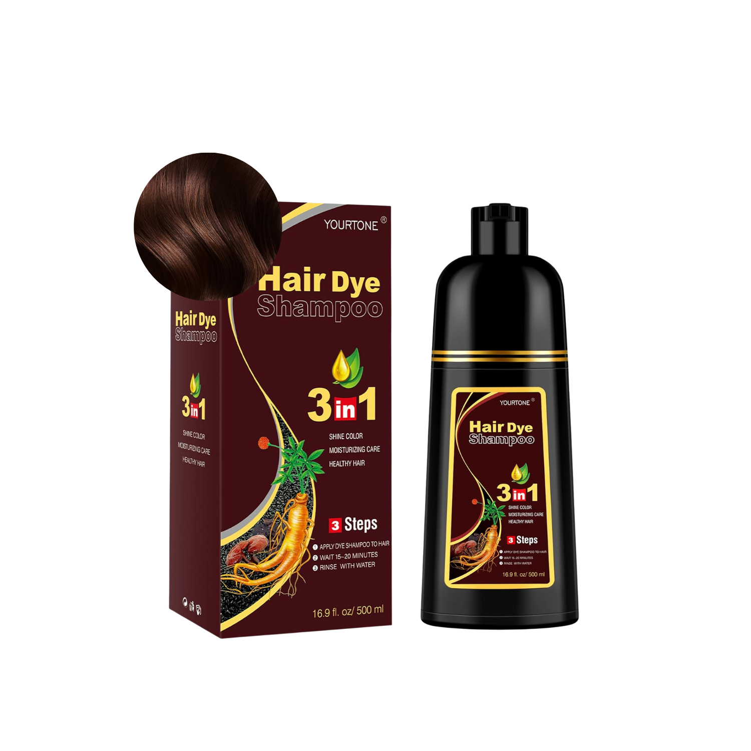 Shampoo MEIDU Tinte instantaneo cubre Canas Jengibre Castaño Oscuro