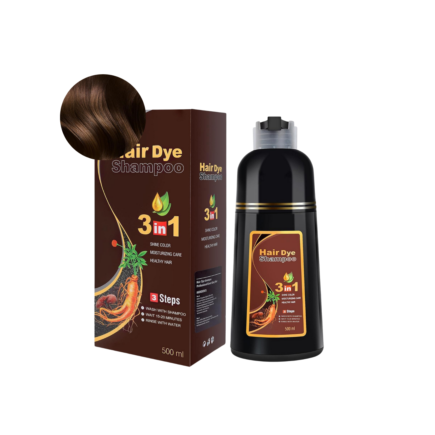 Shampoo MEIDU Tinte instantaneo cubre Canas Jengibre Castaño Claro